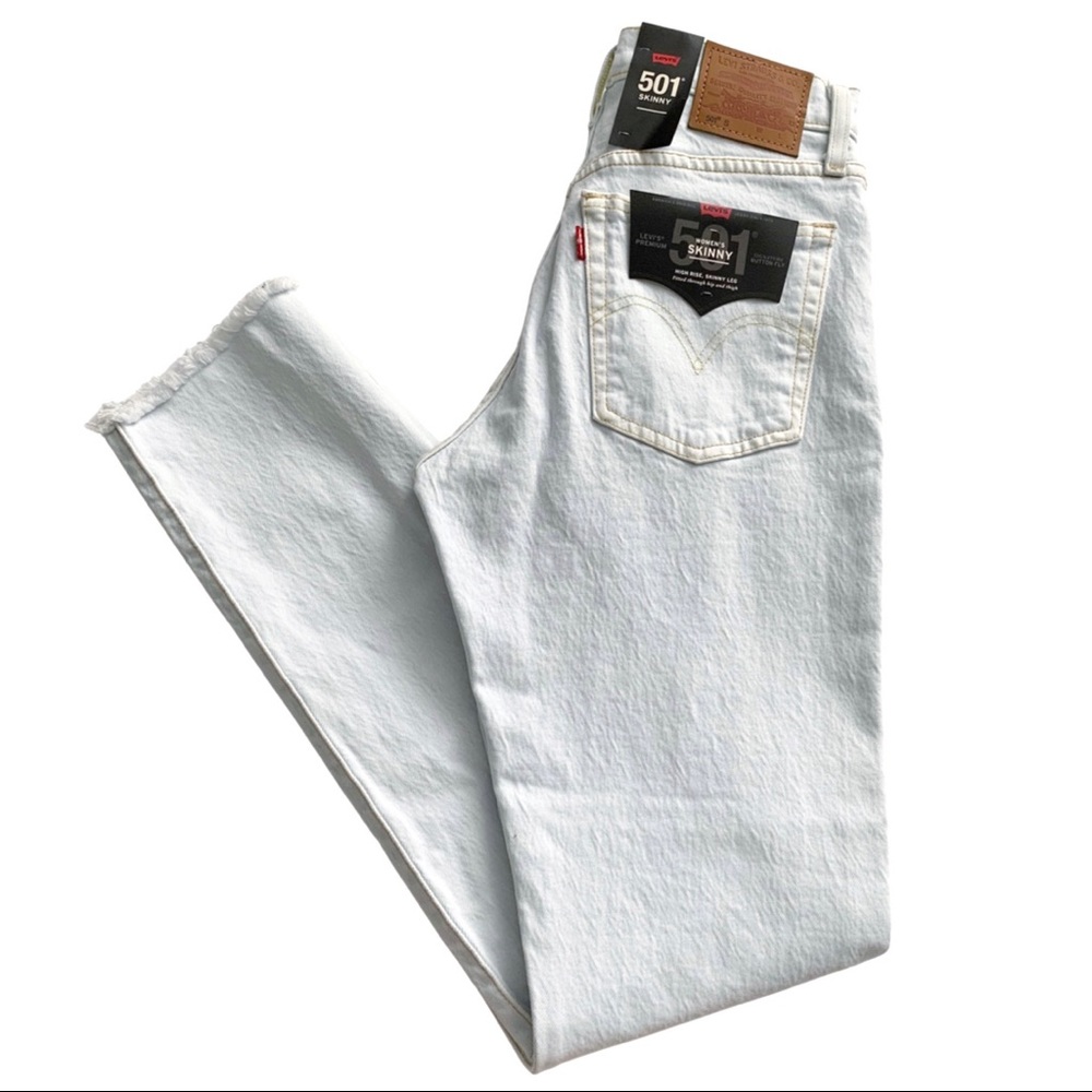 Levi’s 501 High Rise Raw Hem Bleached Skinny Jeans